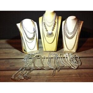 23pc Costume Jewelry Lot Necklaces Silver Tone Chains Statement Wearable